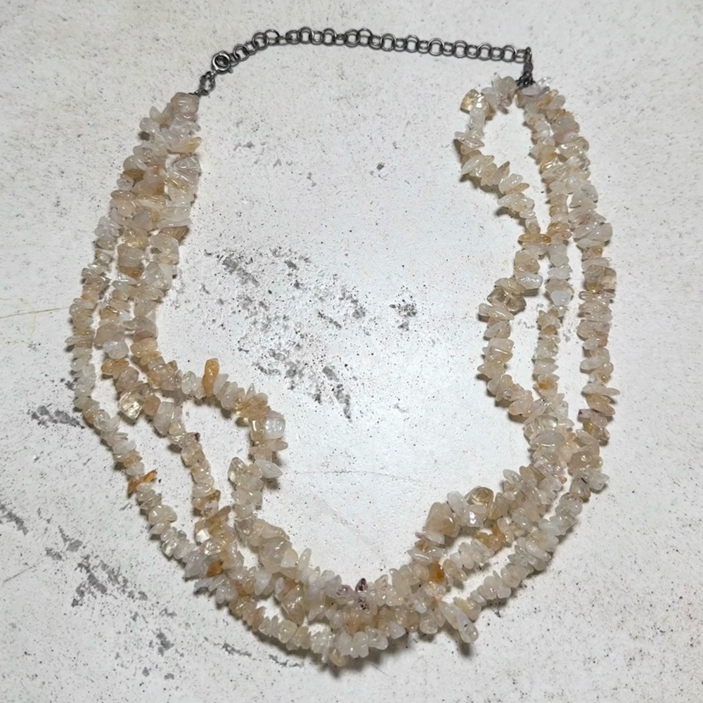 Vintage Layered Earth Toned Quartz Chip Necklace